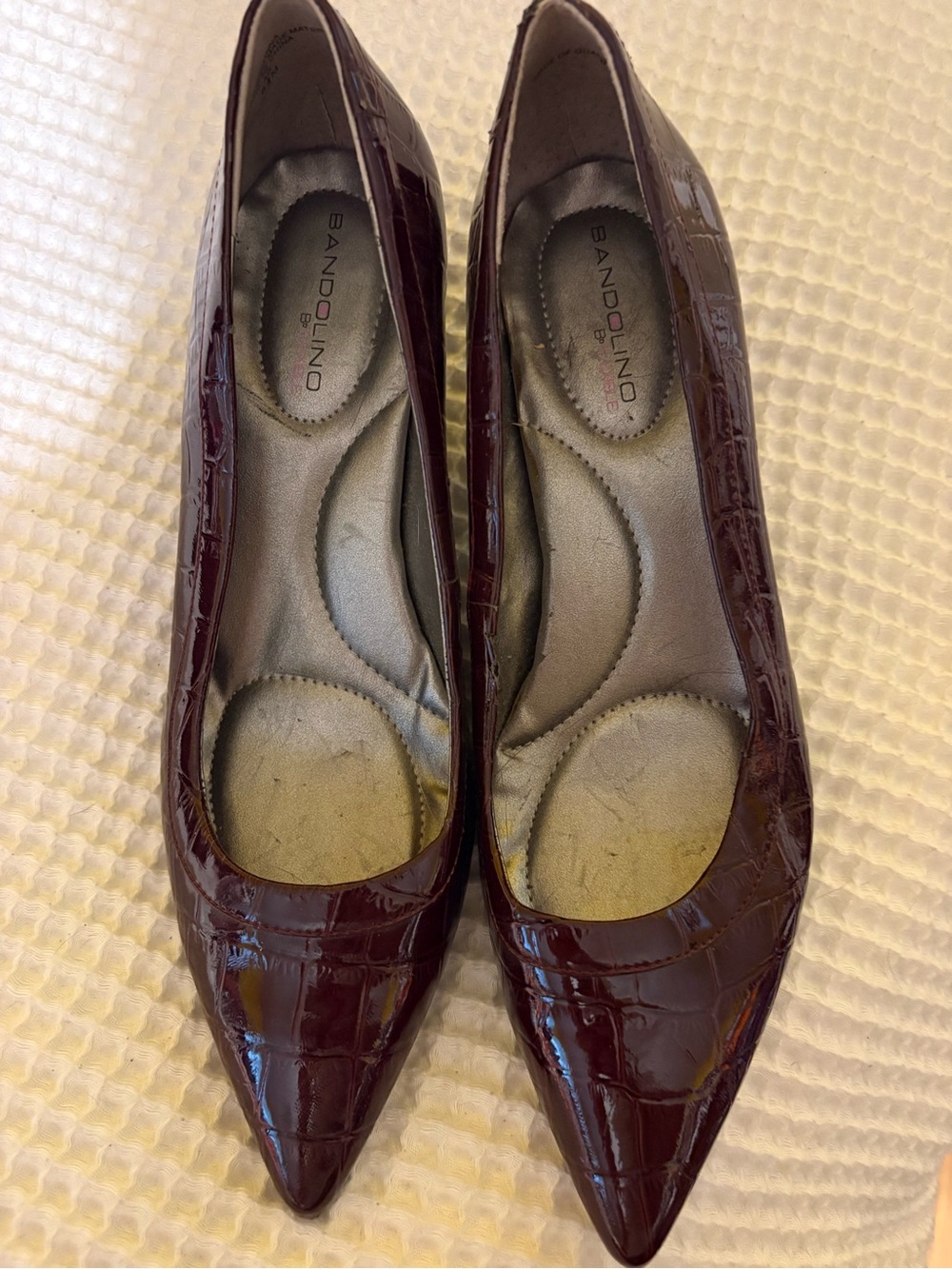 Bandolino Burgundy Patent Croc Pointed-Toe Heels